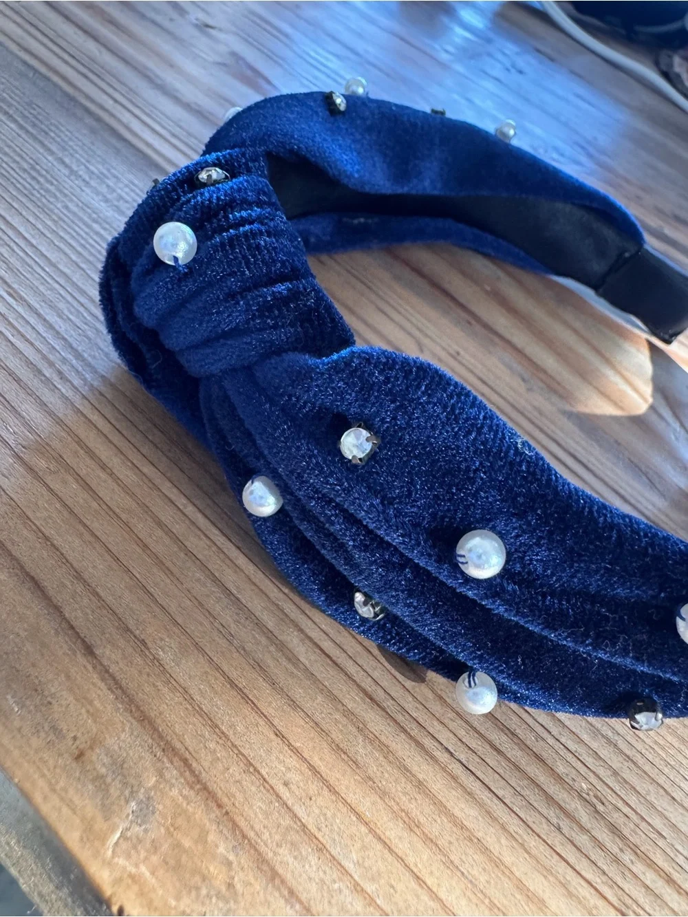 Pearl & Crystal Embellished Navy Headband
